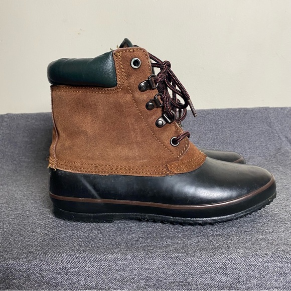 Womens Leather Duck Boots Rubber Size 7 Black Brown Lace up Thermolite Smiths - Picture 16 of 16